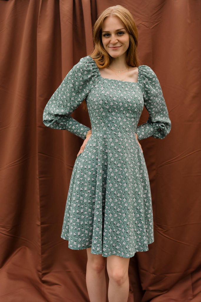 Rispetto Dress in Sea Foam | Long Sleeve Square Neck Dress - Poet Dresses