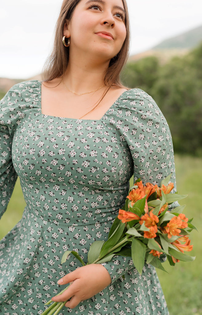 Rispetto Dress in Sea Foam | Long Sleeve Square Neck Dress - Poet Dresses