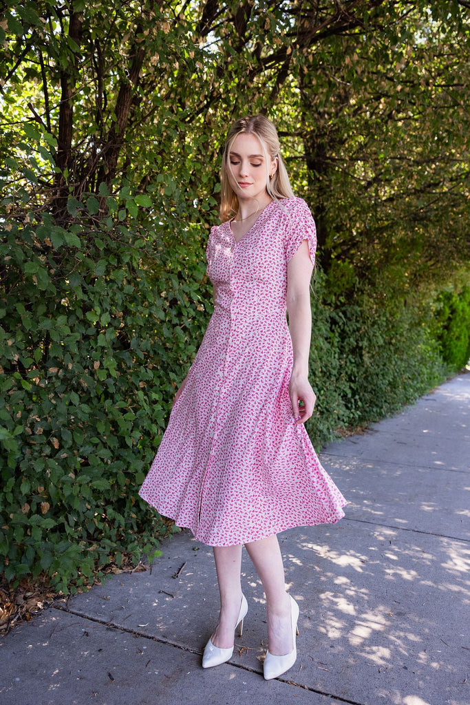 Sonnet Dress in Peony | Pink Button - Up Dress - Poet Dresses