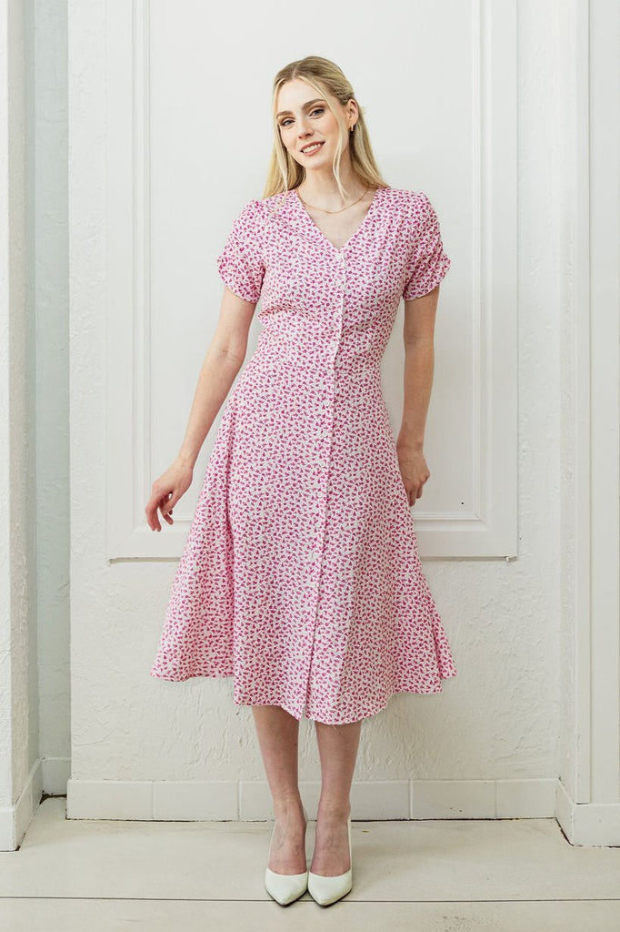 Sonnet Dress in Peony | Pink Button - Up Dress - Poet Dresses
