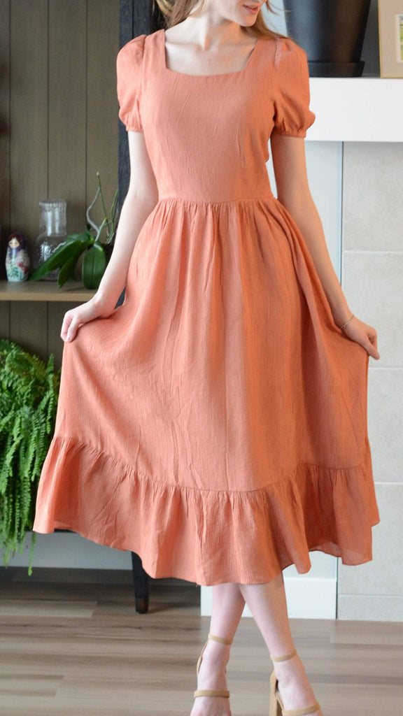 Villanelle Dress | Peach Midi Dress - Poet Dresses