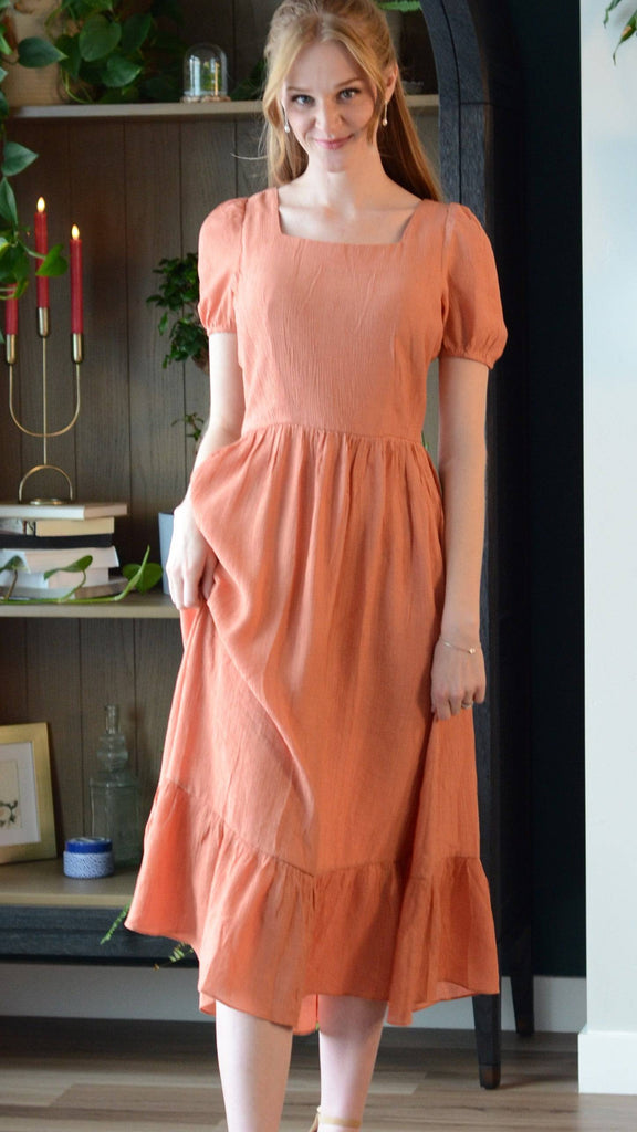Villanelle Dress | Peach Midi Dress - Poet Dresses