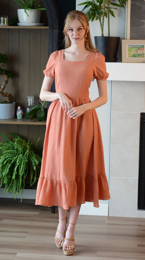 Villanelle Dress | Peach Midi Dress - Poet Dresses